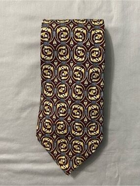 VTG Christian Dior Burgundy & Gold Baroque Silk Tie